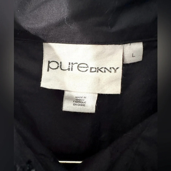 NWT PURE DKNY Black Large Snap Collared Shirt With Collar Cotton Knit - Picture 2 of 13
